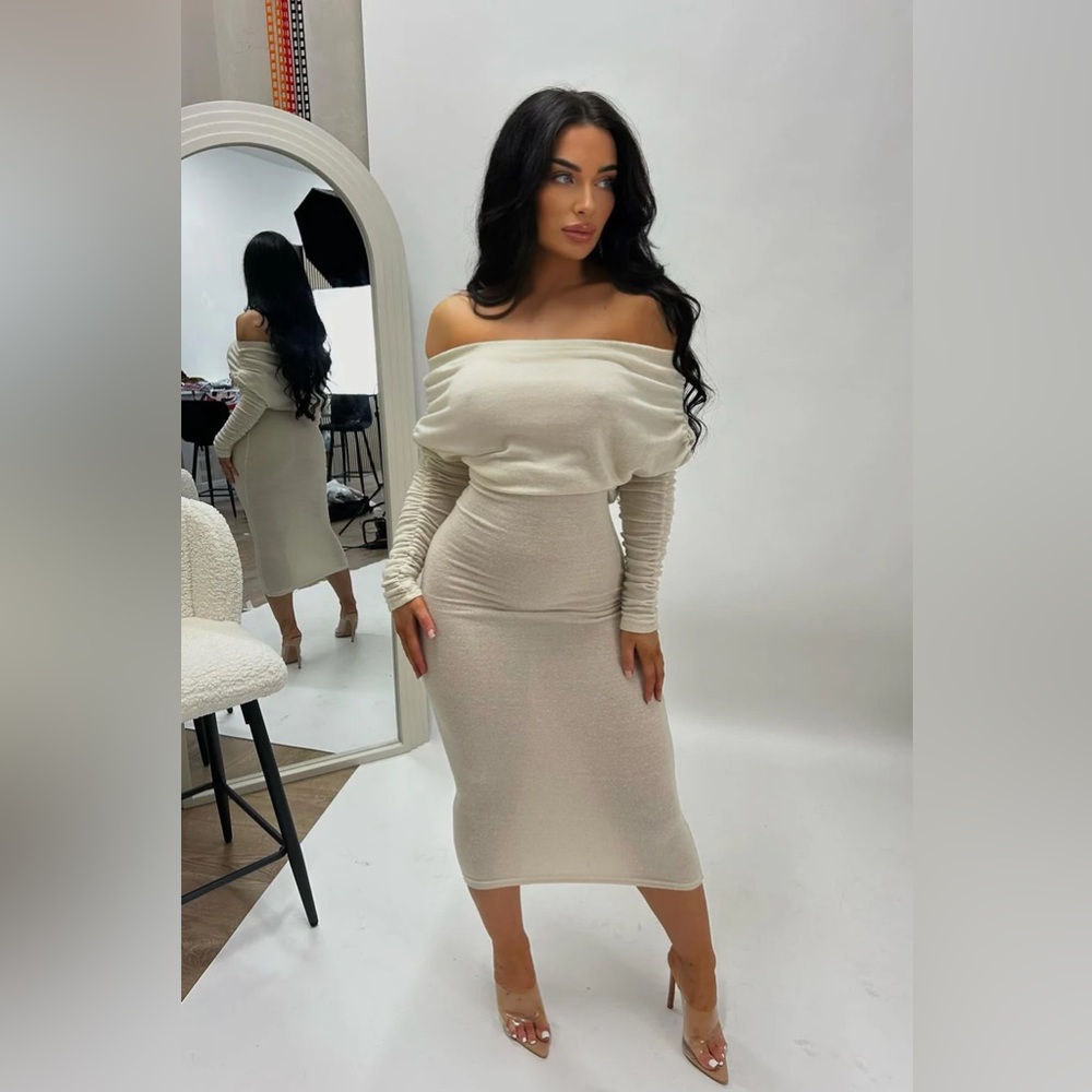 Off Shoulder Sweater Maxi Dress